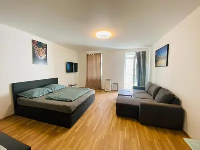 Ein Sitzbereich in der Unterkunft Siebenbrunneng. Nice