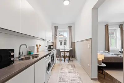 Küche/Küchenzeile in der Unterkunft Rochus-Market City Apartment is Calling - by 4ty3 Apartments