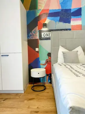 Ein Bett oder Betten in einem Zimmer der Unterkunft Großzügige Wohnung mit Terrasse