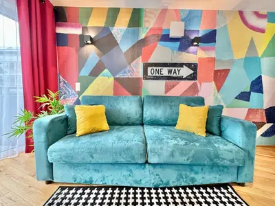 Ein Sitzbereich in der Unterkunft Designer Wohnung mit Balkon