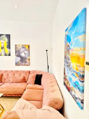 Ein Sitzbereich in der Unterkunft W Apartment - Brigittenau Area MM6