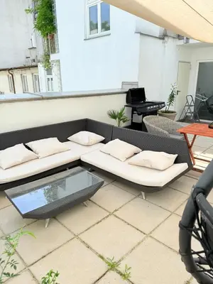 Ein Sitzbereich in der Unterkunft Terrassentraum für 2