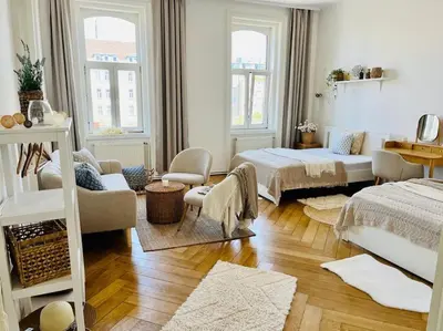 Ein Bett oder Betten in einem Zimmer der Unterkunft Modernes Design Apartment