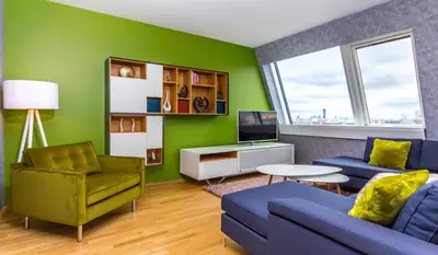 Ein Sitzbereich in der Unterkunft Abieshomes Serviced Apartments - Votivpark