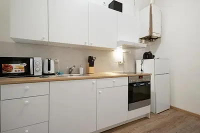Küche/Küchenzeile in der Unterkunft Amazing 2BR Shared Apt Only 7 Min to Wiener Stadthalle