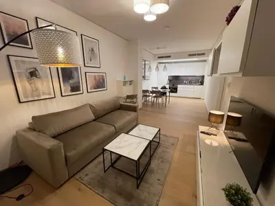 Ein Sitzbereich in der Unterkunft Stylish Apartment with Balcony and Pool