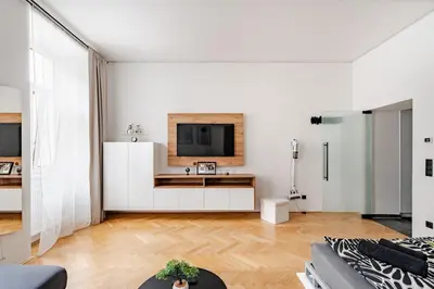 TV/Unterhaltungsangebot in der Unterkunft Black & White Apartment