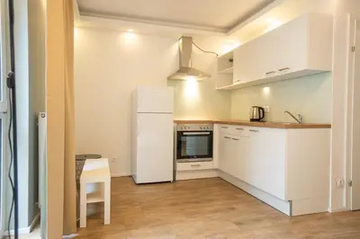 Küche/Küchenzeile in der Unterkunft Urban Studio with Queen-Size Bed, Self Check-in K2