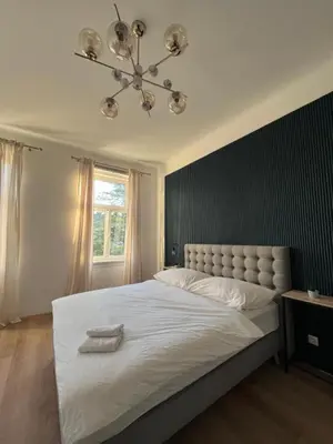 Ein Bett oder Betten in einem Zimmer der Unterkunft Apartment Schönbrunn Kingsiz Bed