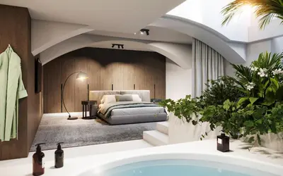 Ein Bett oder Betten in einem Zimmer der Unterkunft dreamfactory Residence - Hidden Garden Sensation
