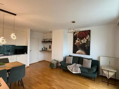 Küche/Küchenzeile in der Unterkunft Traumhafte Terrassen Wohnung am Wienerberg