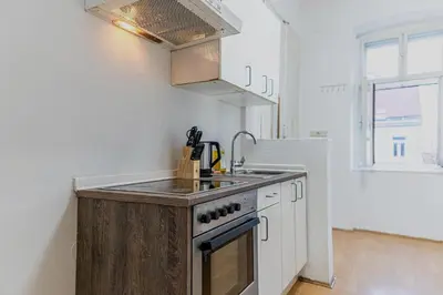Küche/Küchenzeile in der Unterkunft Comfortable 2BR Apartment Near Burggasse
