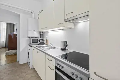 Küche/Küchenzeile in der Unterkunft Large Two-Bedroom - 2-Min Walk to Metro Meidling