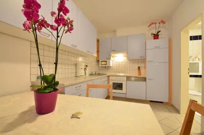 Küche/Küchenzeile in der Unterkunft AJO Apartments - Alte Donau Garden Flat - Self-Check-in