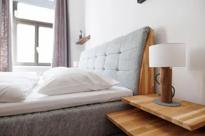 Ein Bett oder Betten in einem Zimmer der Unterkunft Vintagehome Naschmarkt