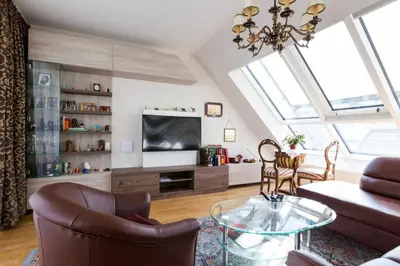 TV/Unterhaltungsangebot in der Unterkunft Großes Penthouse #12 mit Terrasse und Aussicht