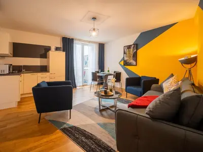 Ein Sitzbereich in der Unterkunft Elegant Apartment Naschmarkt