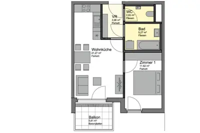 Grundriss der Unterkunft Modern & Sunny 52m2 Apartment with Balcony & Fast WIFI