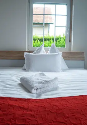 Ein Bett oder Betten in einem Zimmer der Unterkunft Pannonia Lake House