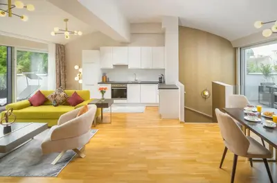 Küche/Küchenzeile in der Unterkunft Abieshomes Serviced Apartments Schönbrunn