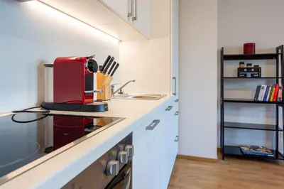 Küche/Küchenzeile in der Unterkunft Modernes Stadtapartment mit Terrasse