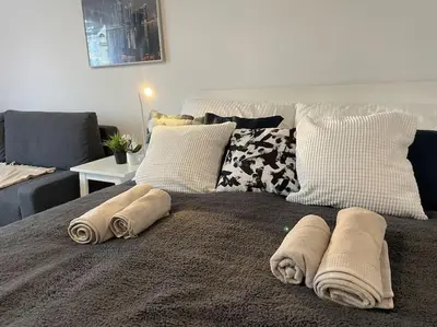 Ein Bett oder Betten in einem Zimmer der Unterkunft Charming Apartment near City Center