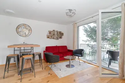 Ein Sitzbereich in der Unterkunft Luxurious apartment with big balcony near city center