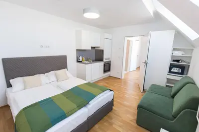 Küche/Küchenzeile in der Unterkunft Smart Apart Living - Wien HBF
